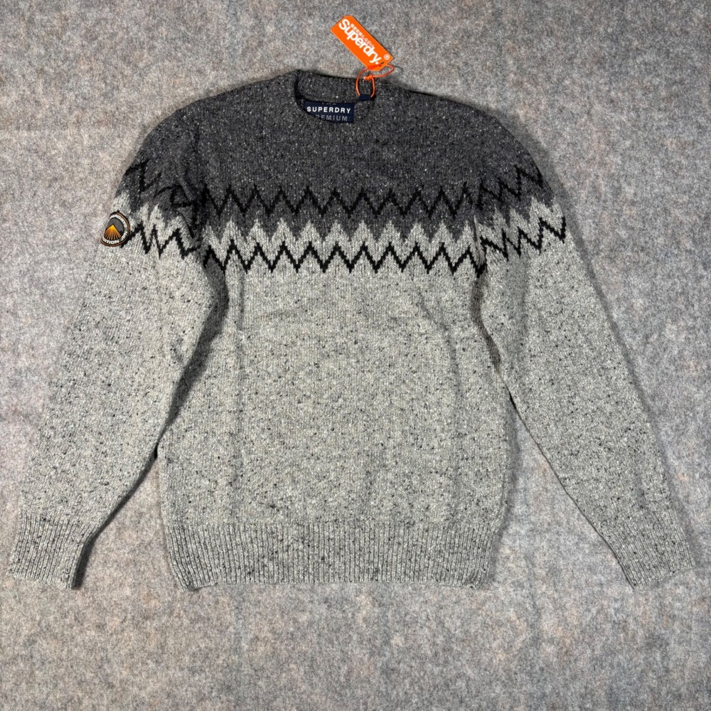 Superdry Chevron Tweed Crew Sweater Mens 2XL Gray New Expedition JPN Knit Jumper